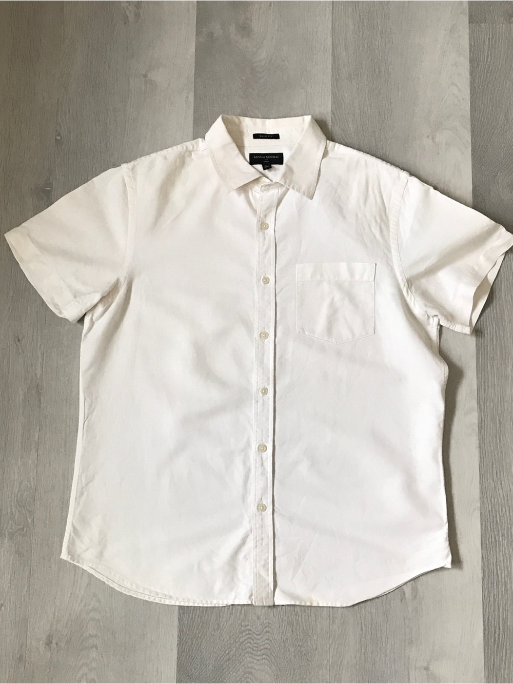 BANANA REPUBLIC LINEN SHORT SLEEVE COLLARED WHITE SHIRT MENS LARGE